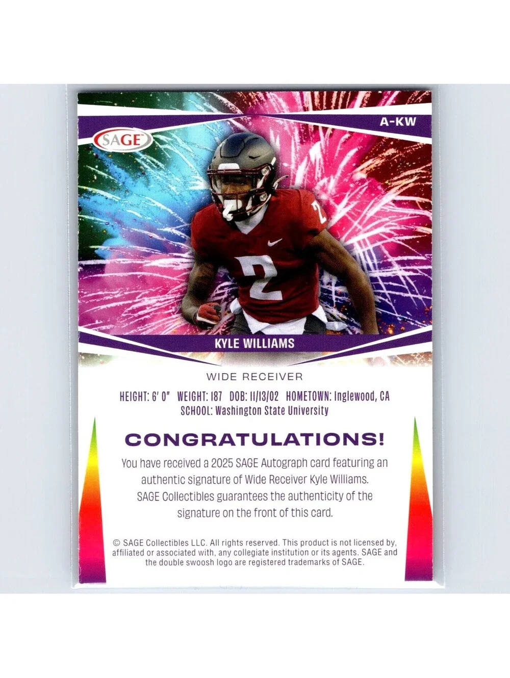 2025 Sage - Kyle Williams A-KW - Washington State